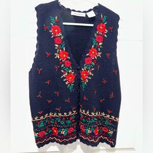 Alyssa Brooke Women’s Christmas Sweater‎ Vest Poinsettias Size Large